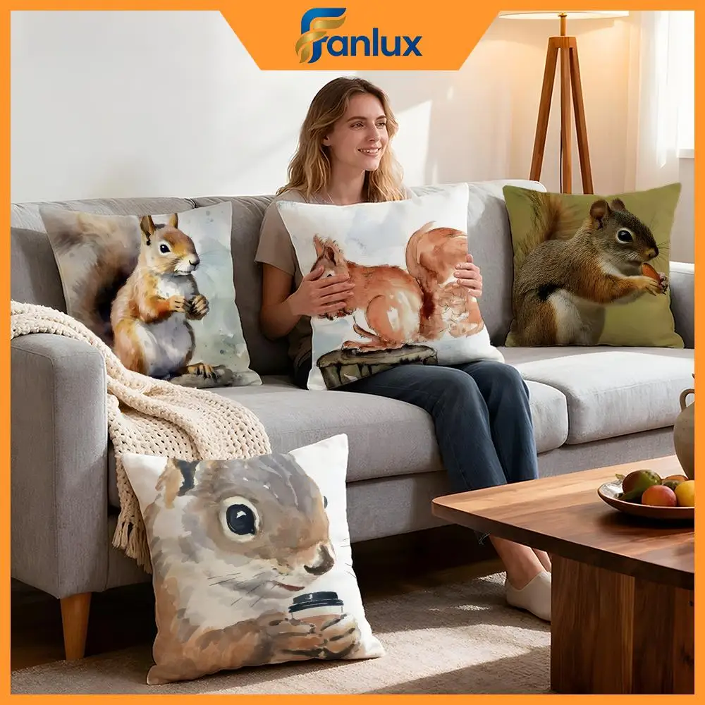 Animal squirrel Cushion Cover 4Pcs Decorative Covers Soft Cushion Case for Sofa Couch Decor 40x40 45x45 Pillowcases