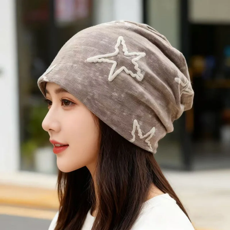 

Spring and Autumn Thin Pullover Hat Five-star Printed Baotou Hat Stacking Hat Comfortable Headscarf Hat Cloth Hat