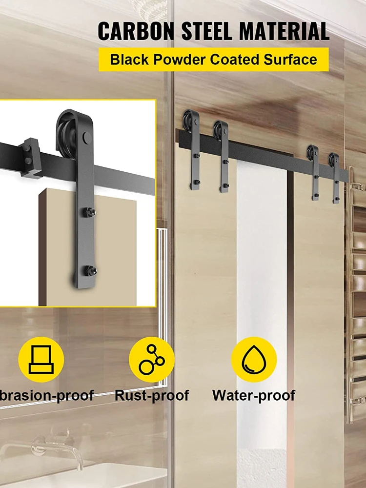 Imagem -03 - Madeira Deslizante Porta do Celeiro Ferragem Slides Kit Porta Corrediça Carga-rolamento Duplo Aço Carbono Porta do Celeiro Trilha e Sistema de Rolos 9ft de