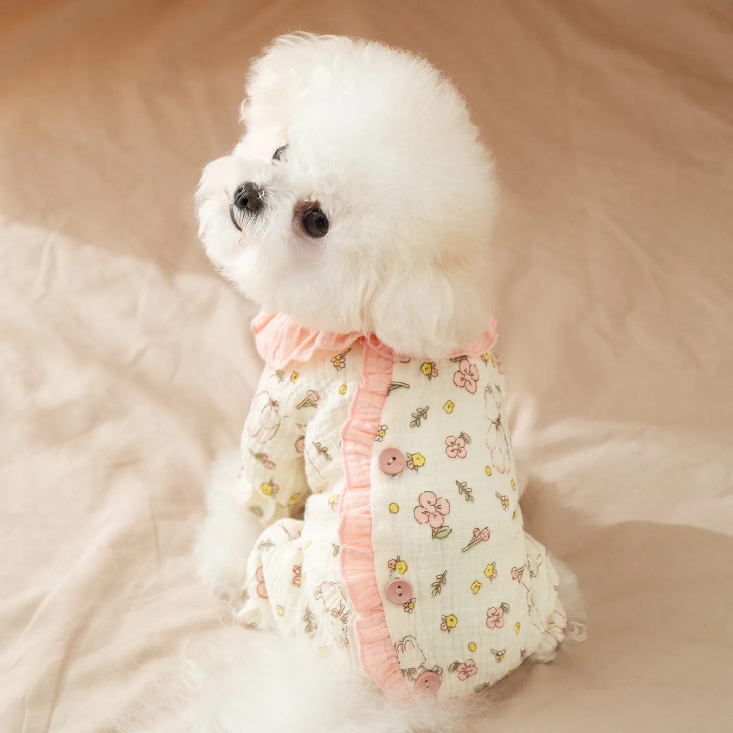 

Snap-button Dog Clothes Animal Print Teddy Jumpsuit Bichon Frise Autumn and Winter Warm belly-covering Four-Legged Clothes