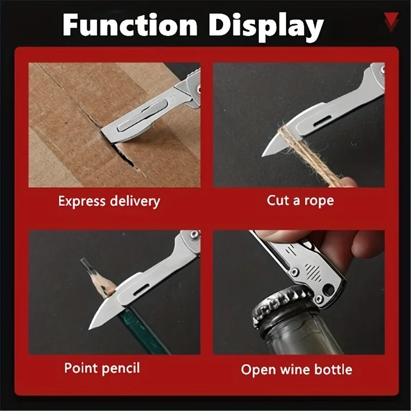 Portable Stainless Steel Utility Knife with Replaceable Blade Bottle Opener Key Chain Pendant Sharp Camping Tool Box Opener