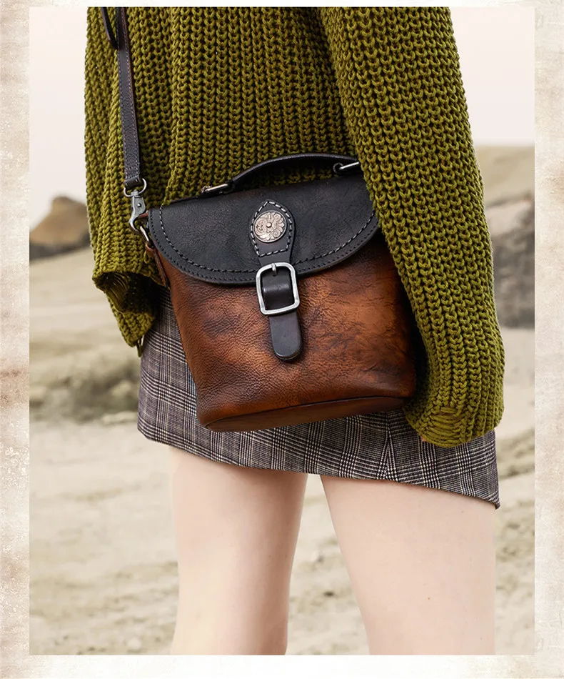 

2025 New genuine Leather Women Bag Small Handbag Art Bucket Bag Female Shoulder Messenger Bags Original 2025 New