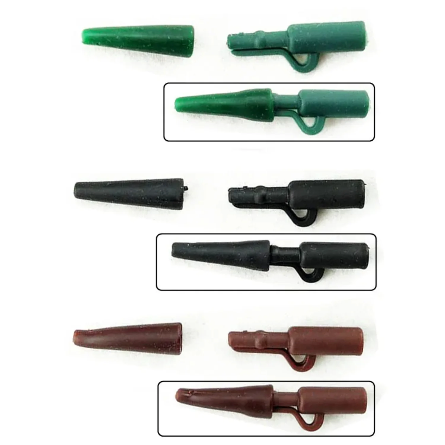 50 Sets/Lot Fishing Tackles Carp Fishing Soft Tail Rubber Tubes Lead Clips Set Black/Green/Brown 3 Colors Optional