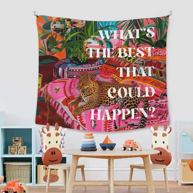 Retro Jungle Leopard Tiger Inspirational Slogan Tapestry Bedroom Dormitory Living Room Bohemian Wall Hanging Home Wall Decor