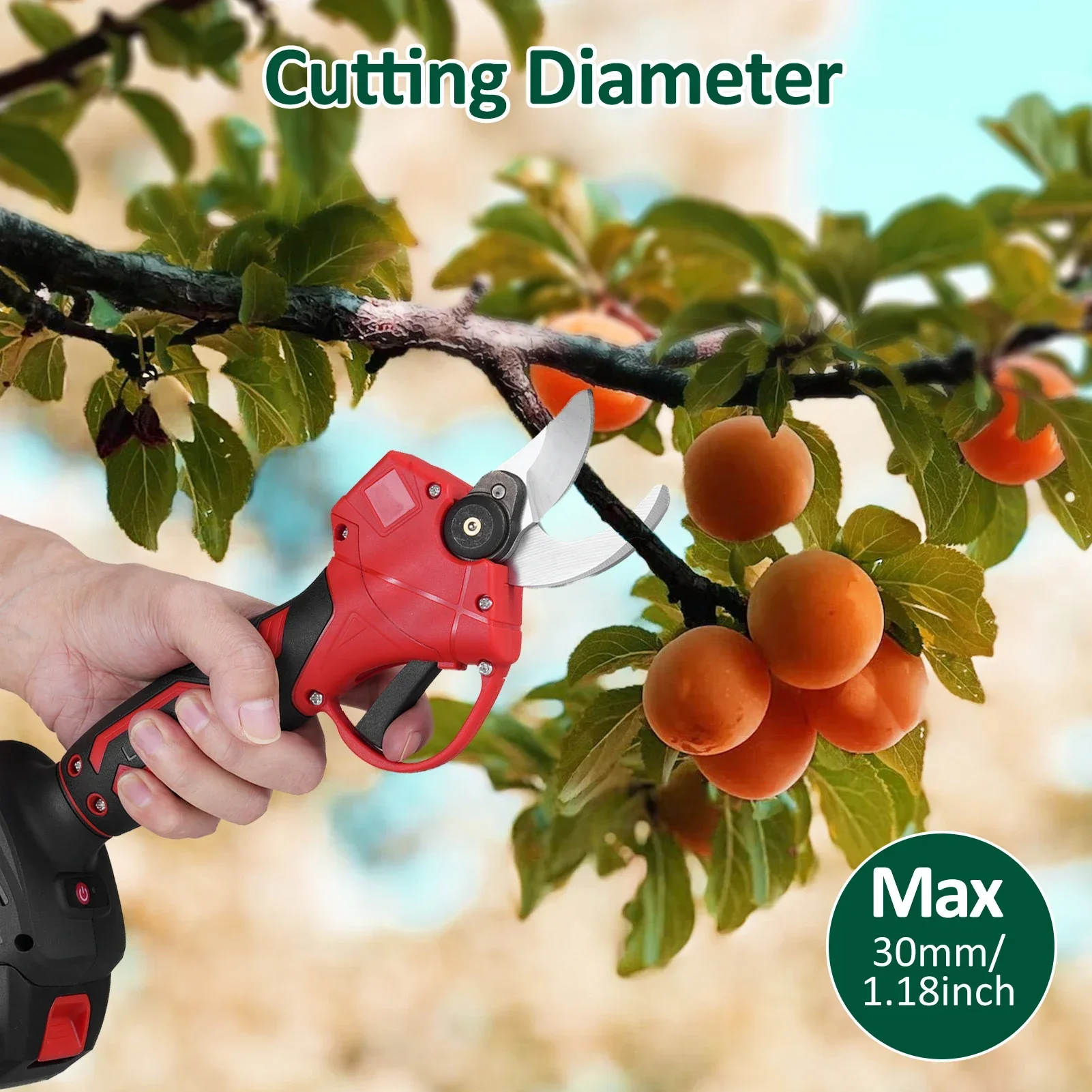 30mm Brushless Electric Pruning Shears Fruit Tree Garden Tools Cordless Electric Scissors with 2pcs Rechargeable Batteries