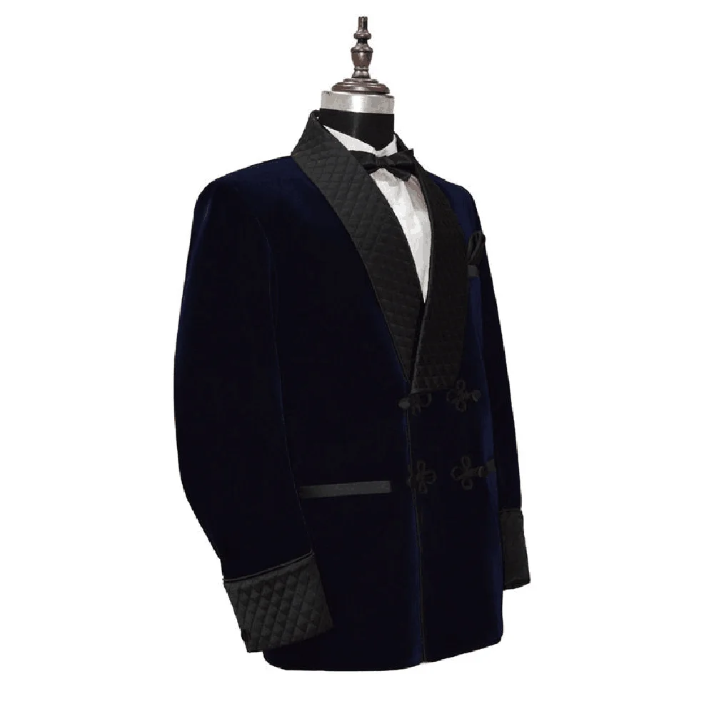 Velveteen Men\'s Suit Jacket Fashionable Chinese Knot Button Large Lapel Male Blazer Single Piece