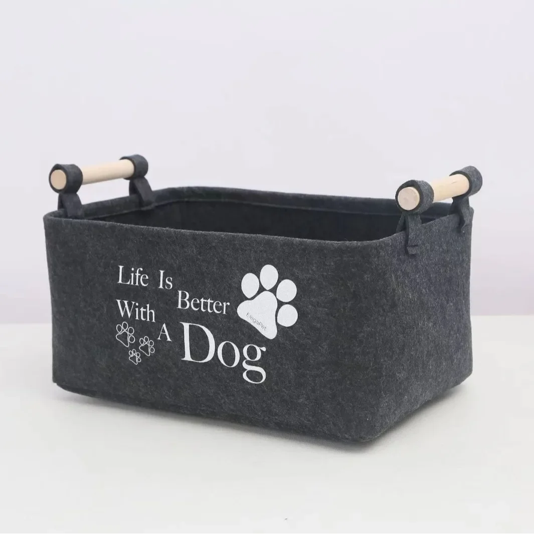 Felt Toy Wooden Handle Square Storage Box Pet Sundries Dirty Clothes Storage Basket