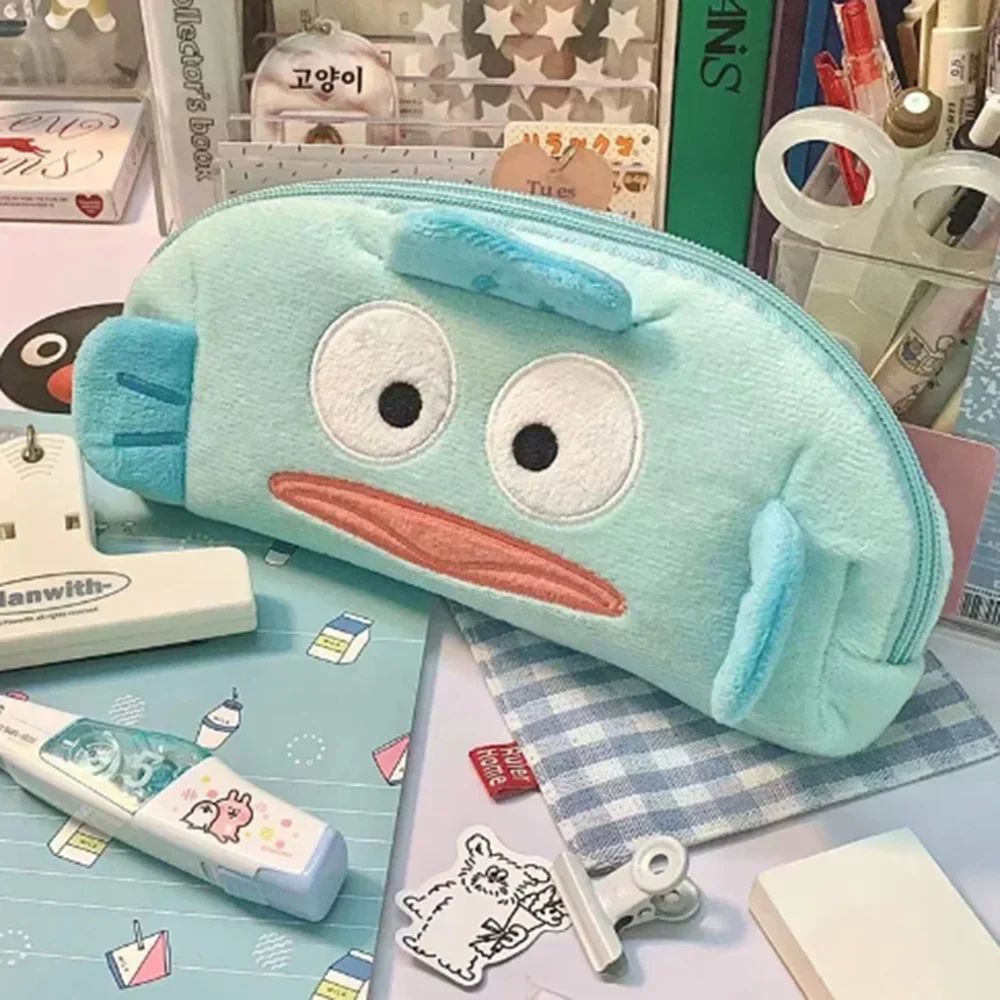 Kawaii Cartoon Blue Fish Pencil Case Cute Plush Student Pencil Bags Large Capacity Storage Bag Multi-function Pencbox Stationery