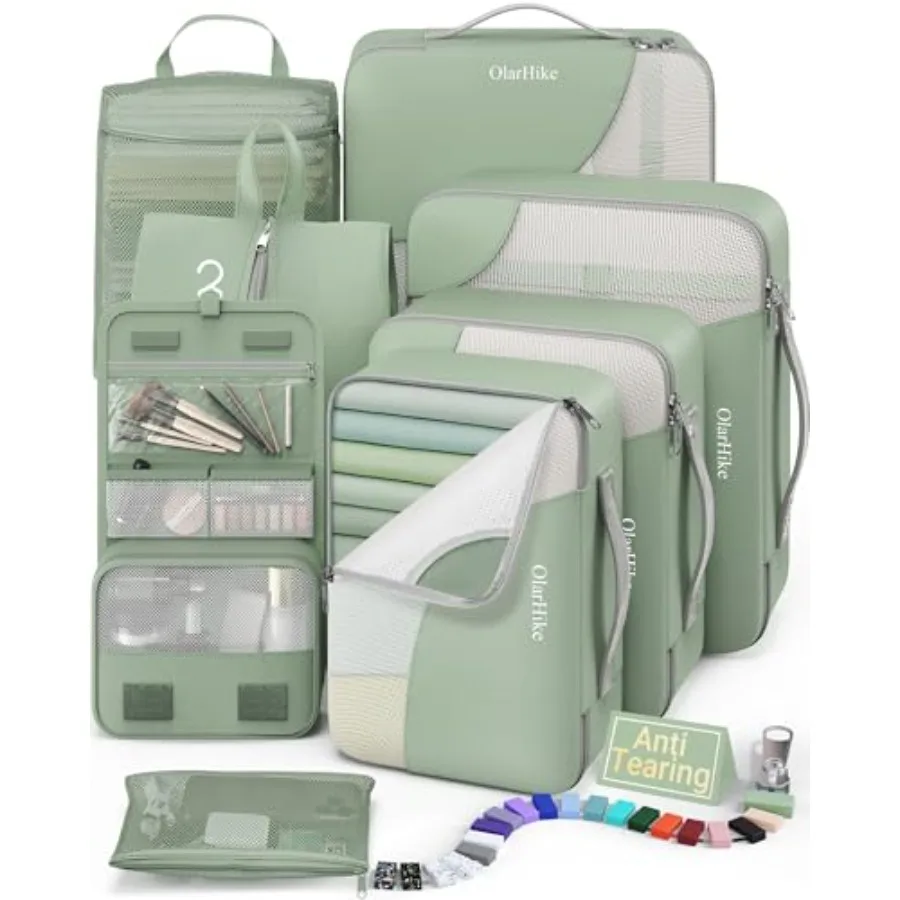 

8 Set Packing Cubes for Travel Gifts for Women Mom Durable Polyester Suitcase Organizer with Shoe Hanging Toiletry Bag in Navy