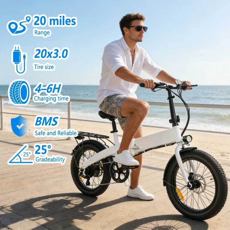 

Складной электрический велосипед, дальность действия 25 миль, пиковый двигатель мощностью 250 Вт, аккумулятор 48 В, 10,4 Ач, идеально подходит для поездок на работу.