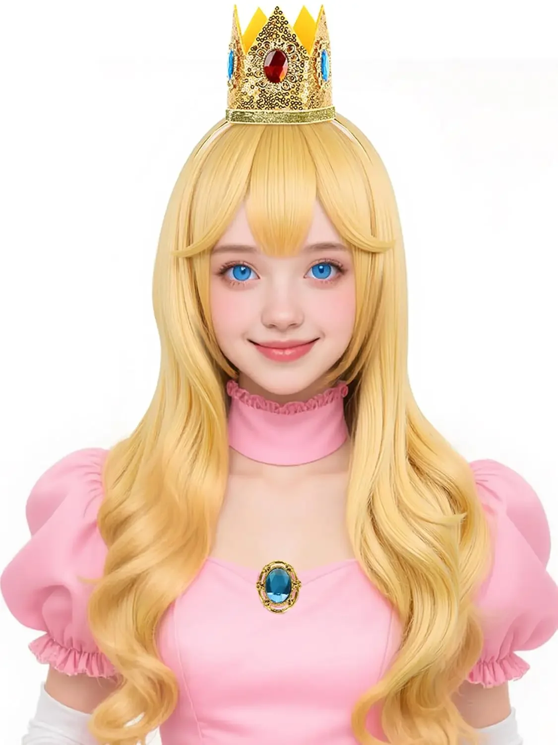 

Парик принцессы для взрослых женщин Длинный светлый волнистый синтетический парик с челкой и короной
