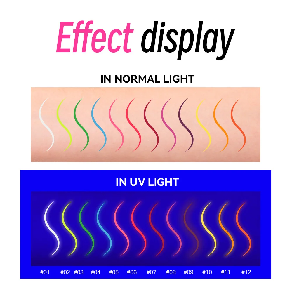 12-farbiges fluoreszierendes Eyeliner-Bleistift-Set, UV-Eyeliner, wasserfeste Körperbemalung, für Erwachsene, Party, Kinder, Bühne, Gesichtsbemalung, Make-up