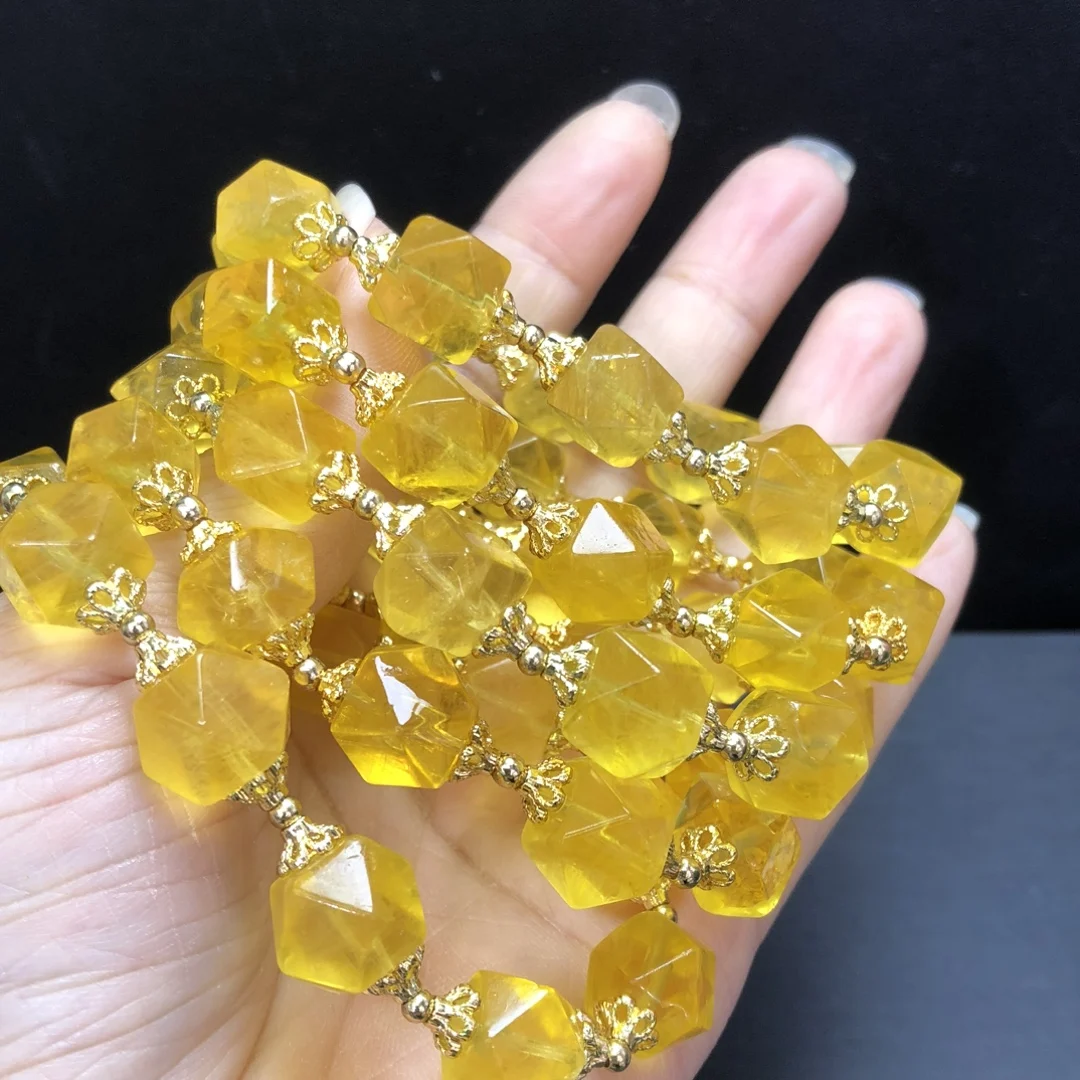 

1 шт. Fengbaowu натуральный желтый флюоритовый браслет 10 мм восьмиугольные бусины Рейки целебный камень ювелирные изделия подарок для женщин и мужчин