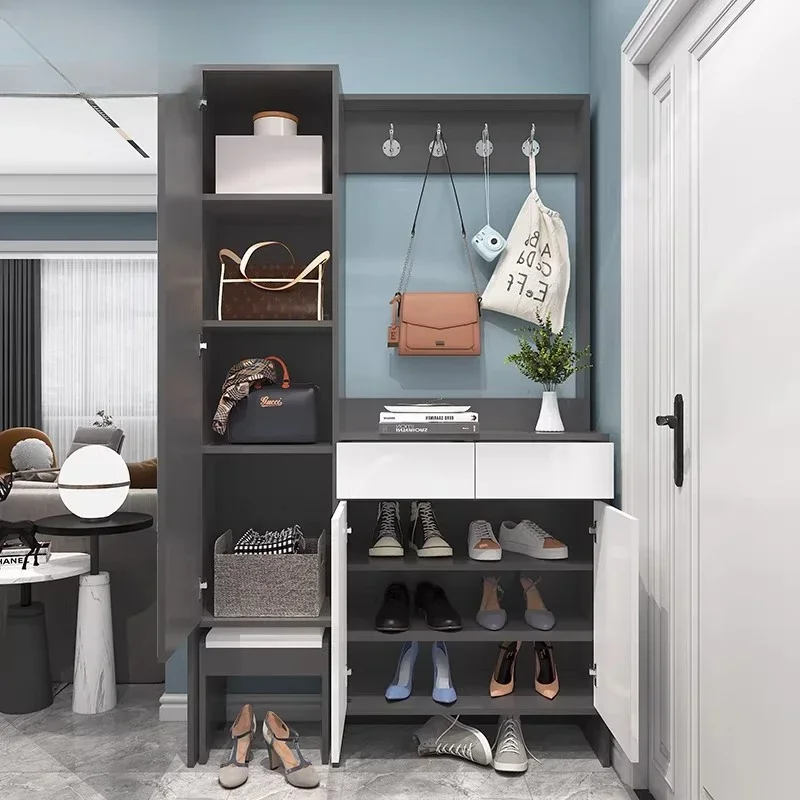 Nordic large-capacity door shoe cabinet household door simple modern multi-functional storage cabinet with shoe change stool fix