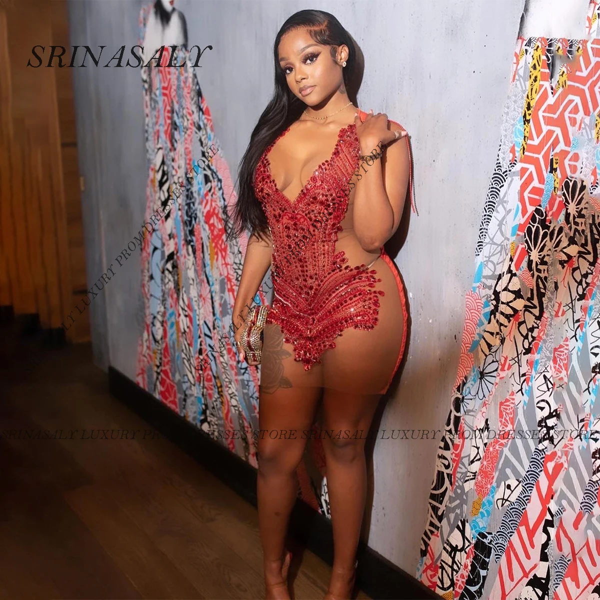 

Платье для выпускного вечера с кристаллами по индивидуальному заказу, коктейльное платье для черных девочек, вечернее платье без рукавов с бриллиантами на день рождения