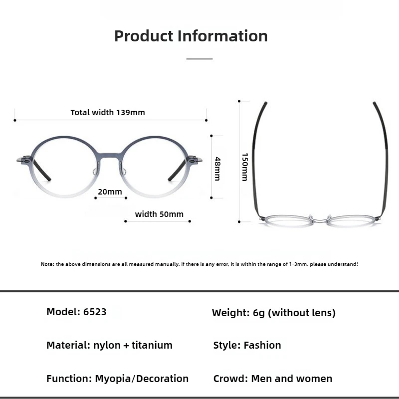 الدنمارك اليدوية المسمار النظارات مصمم النايلون الرجعية النظارات المستديرة الإطار الاتجاه الرجال والنساء خفيفة إطارات التيتانيوم #6