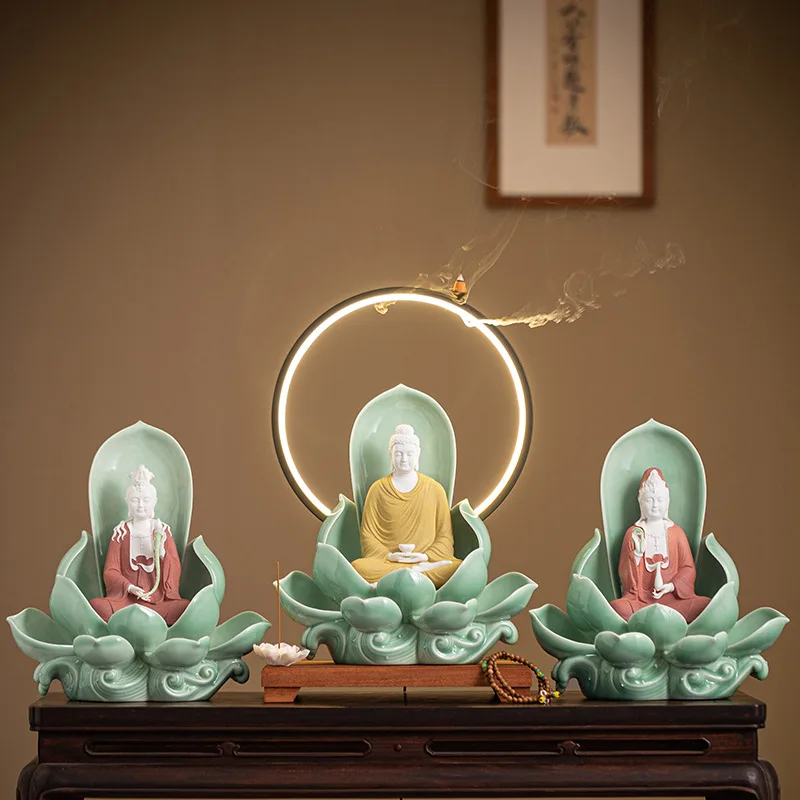 

Chinese ceramic Amitabha Buddha Guanyin grand trend to the west of the Buddha statue living room, three saints statue ornaments