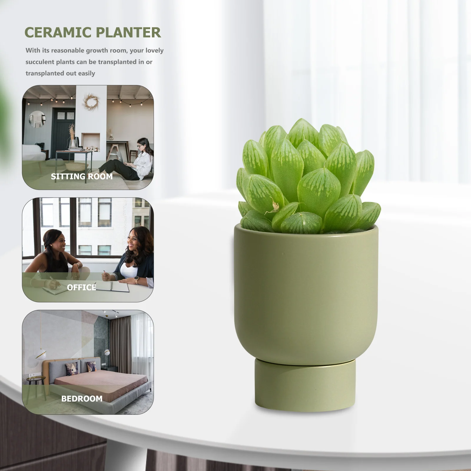 

2Pcs Succulent Flowerpot Simple Nordic Ceramic Flower Pot with Tray for Succulent Plants Desktop Garden Decoration