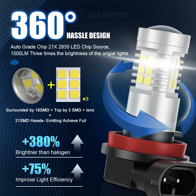 2Pcs H8 H11 Led HB4 9006 HB3 9005 Fog Lights Bulb 2835SMD 1500LM 6000K White Car Driving Running Lamp Auto Leds Light 12V 24V
