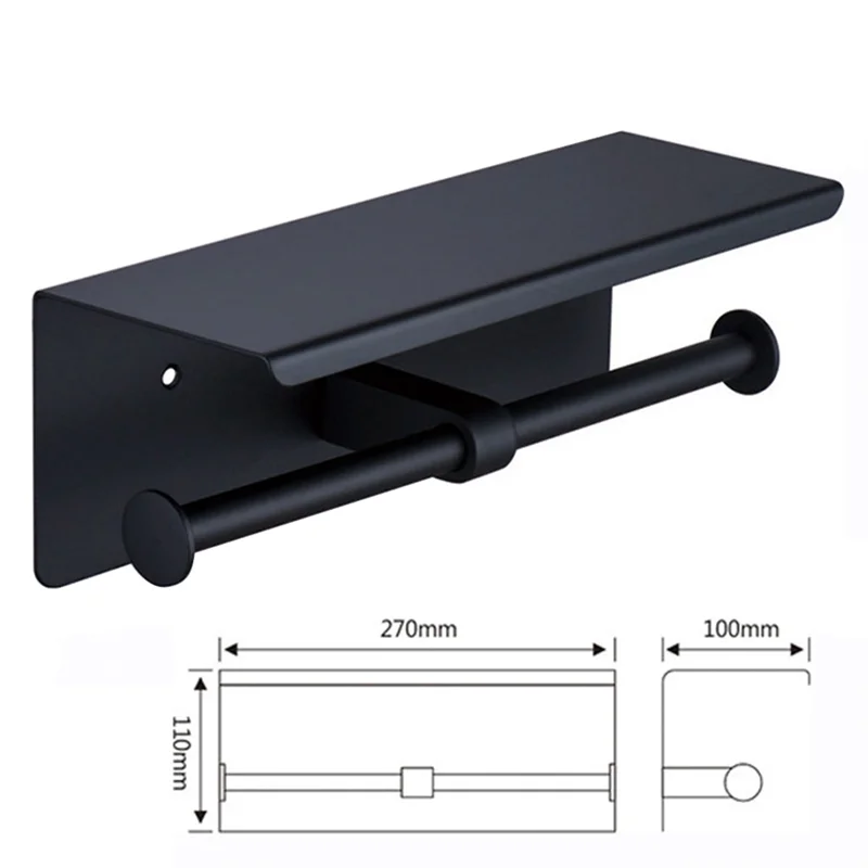 ABLN-Double Toilet Paper Holder Stainless Steel Toilet Paper Holder Paper Towel Holder With Phone Storage Holder