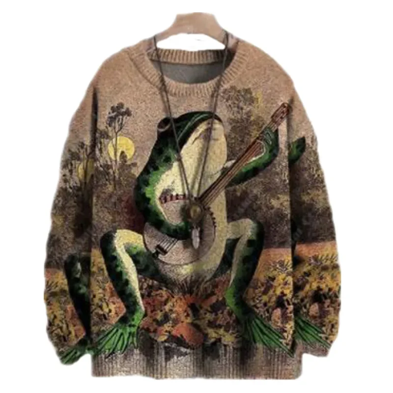 Winter Men's Sweater Animal Series Frog Musician 3D Printing Ugly Sweater Street Neutral Fashion Harajuku Casual Sweater