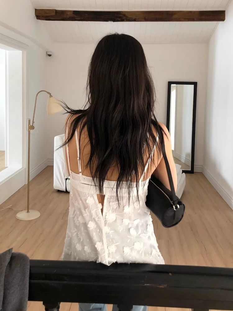 

Liangliang Heavy Industry Lace Vest irt Women's Spring Summer New Sweet Temperament Belted Versatile Top 3D Flower Embroidery