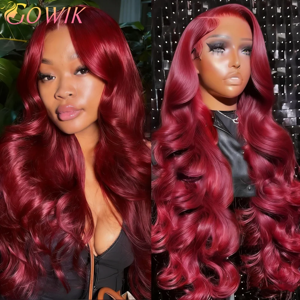 

Парик из натуральных волос 99J Burgundy Body Wave 13x6 HD Lace Frontal, бразильский, с предварительно выщипанными прядями, для женщин.