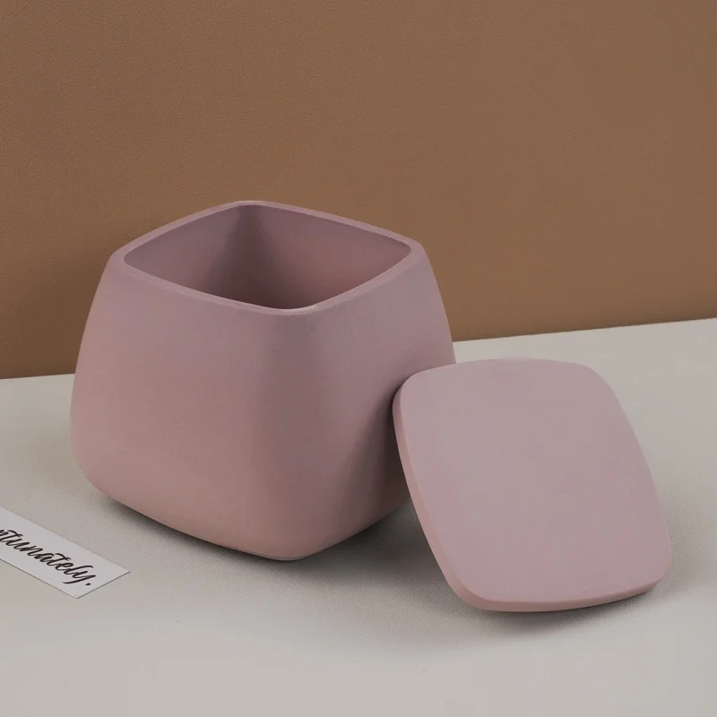 Tasse à bougie carrée avec couvercle, ciment carré, plâtre, moule en Silicone, bougeoir, pot de rangement d'ornement, moule en résine, décoration de la maison