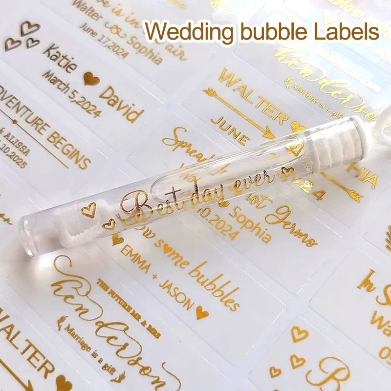 

Personalized weekend family birthday party Favor sticker Gold Colur bubble juice candy cake Labels Custom toys Transparent logo