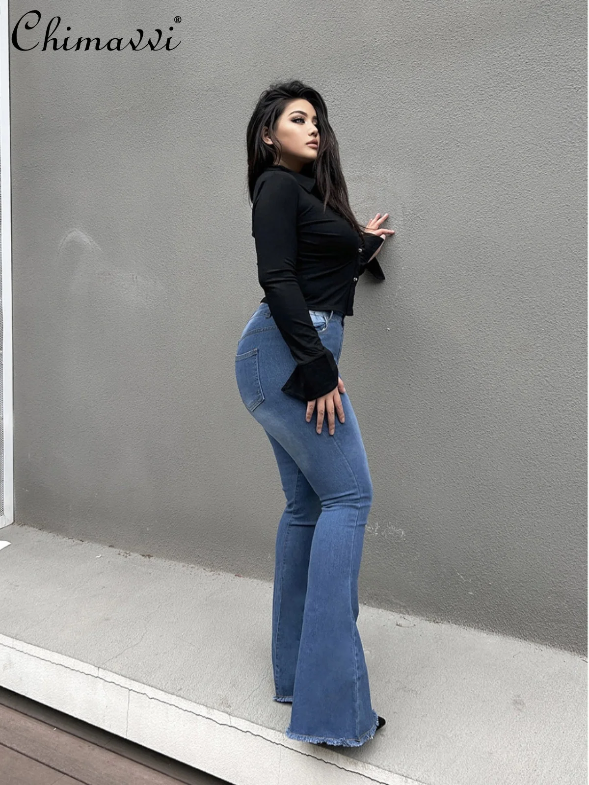 

Oversize Hot Girl Jeans For Women Spring Size Vintage Distressed Frayed Sheath Slim Fit Stretch Sexy Flared Denim Pants Trousers