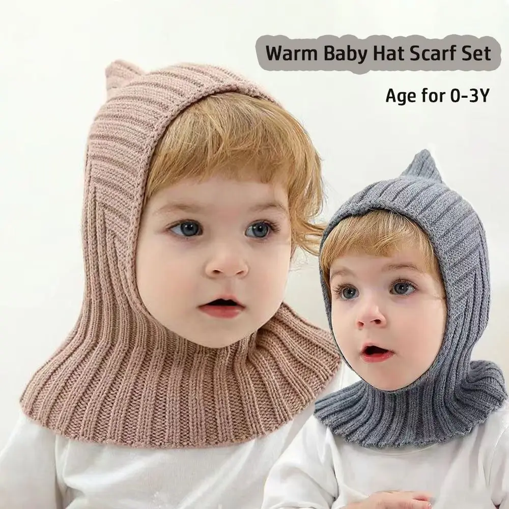 

Cold-Proof Neck Warm Baby Beanies Windproof Collar Scarf Integrated Pullover Cap Balaclavas Warm Scarf Cap Newborn