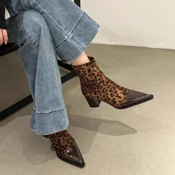 Women's New Autumn Chunky Single Boots Pointed Suede Splicing Anti-slip Wear-resistant Ankle Boots