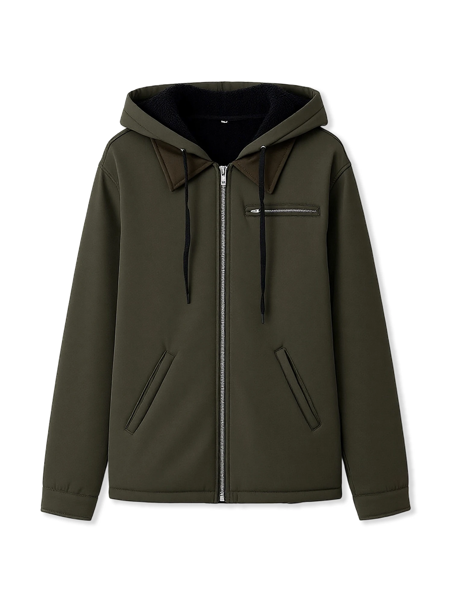 Men s Hooded Zip-Up Jacket with Long Sleeves and Pockets Perfect for Autumn and Winter Outdoor Activities