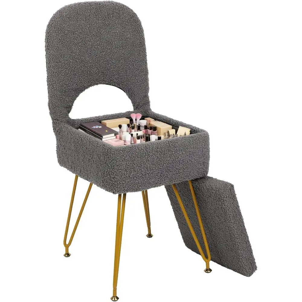 

Small Vanity Stool Chair with Storage and olding Back aux ur Sot Ottoman or Makeup 4 Metal Legs with Anti-Slip eet urry Seat or