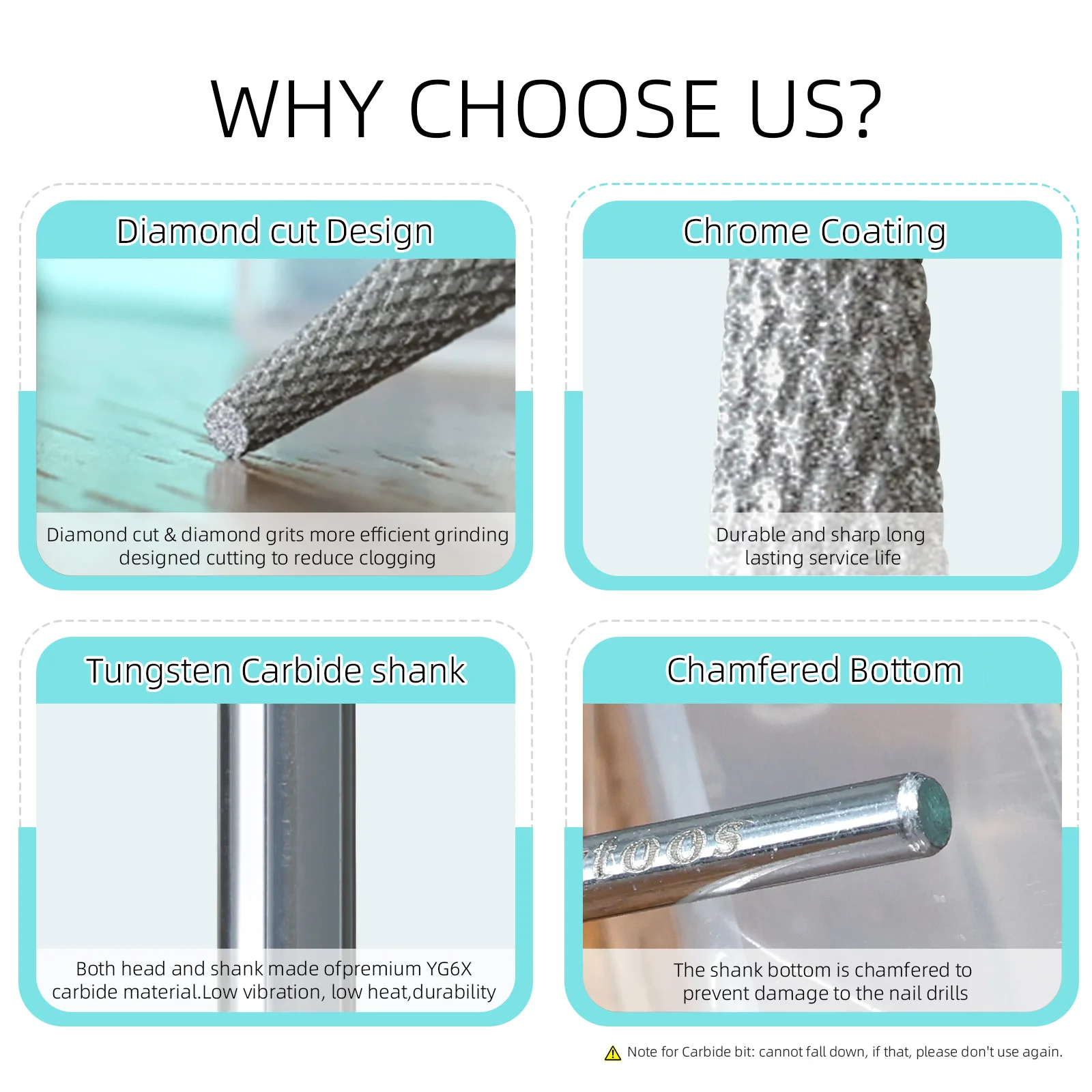 HYTOOS 4*13mm ロングテーパードダイヤモンドカットプロネイルドリルビット クロム ロシアンキューティクルビット 電動ネイルドリル 角質除去ツール