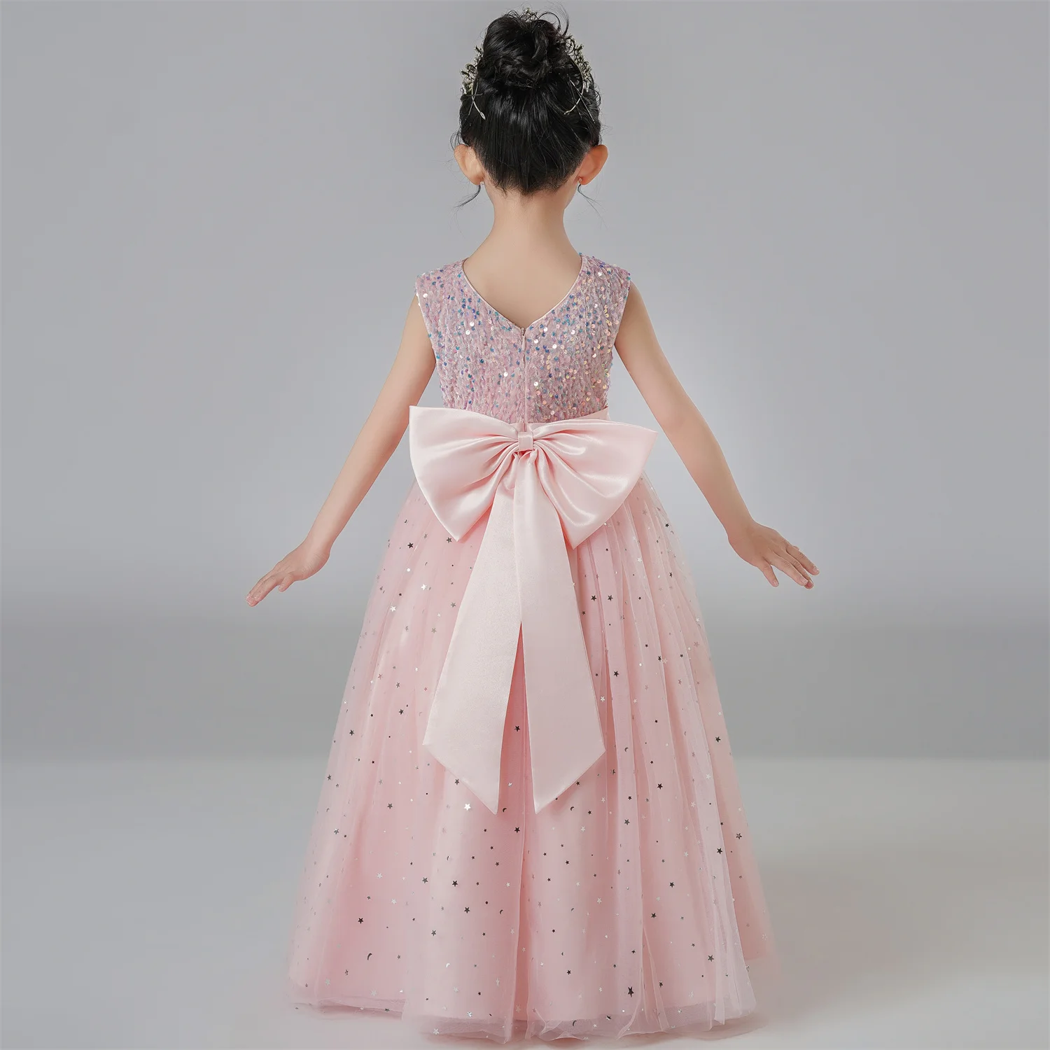 4-12 Years Kids Girl Sleeveless Princess Dress Baby Girl Wedding Birthday Party Long Dresses Children Gown With Big Bow