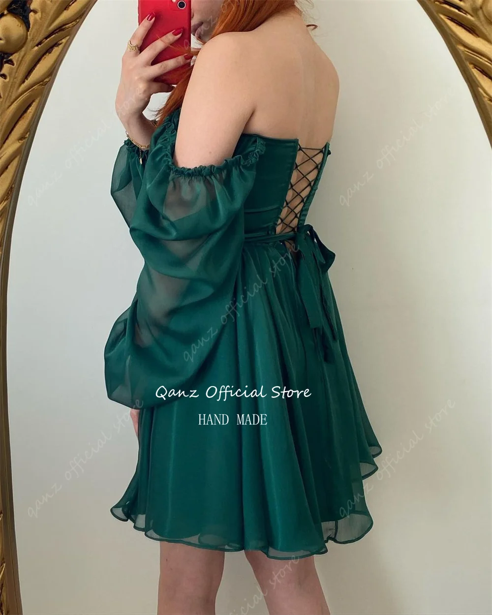 Qanz Emerald Green Short Homecoming Dresses Short Cocktail Dresses Back Lace Up Party Dress For Women 2024 Customized