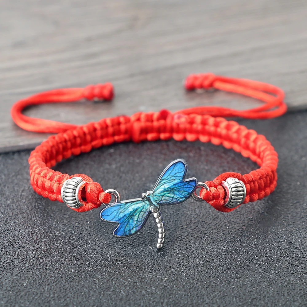 New Simple Blue Dragonfly Bracelets Lucky Braided Rope Adjustable Handmade Knot Colorful Sweet Lovely Jewelry Gift For Women Men