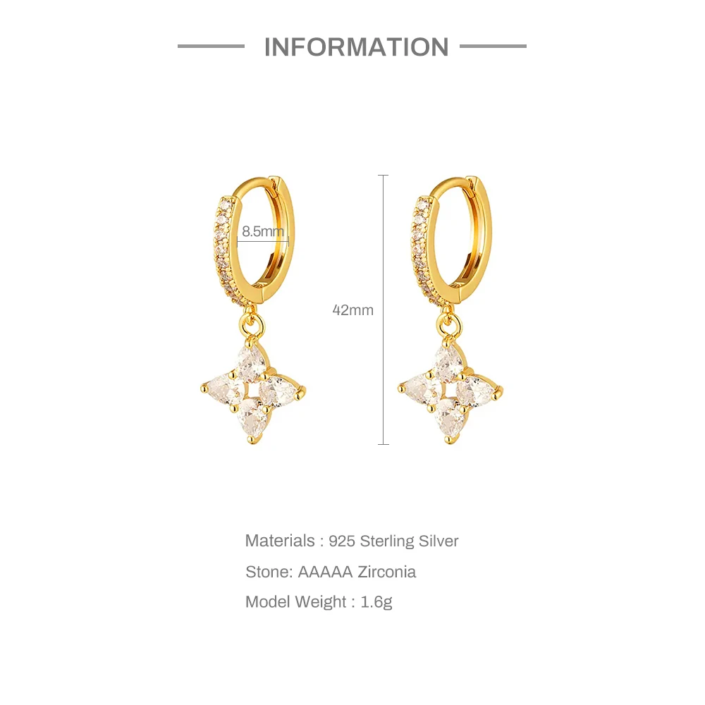Exquisite Waterdrop Pendant Hoop Earrings 925 Sterling Silver Green/White Zircon Huggie Earring For Female Jewelry