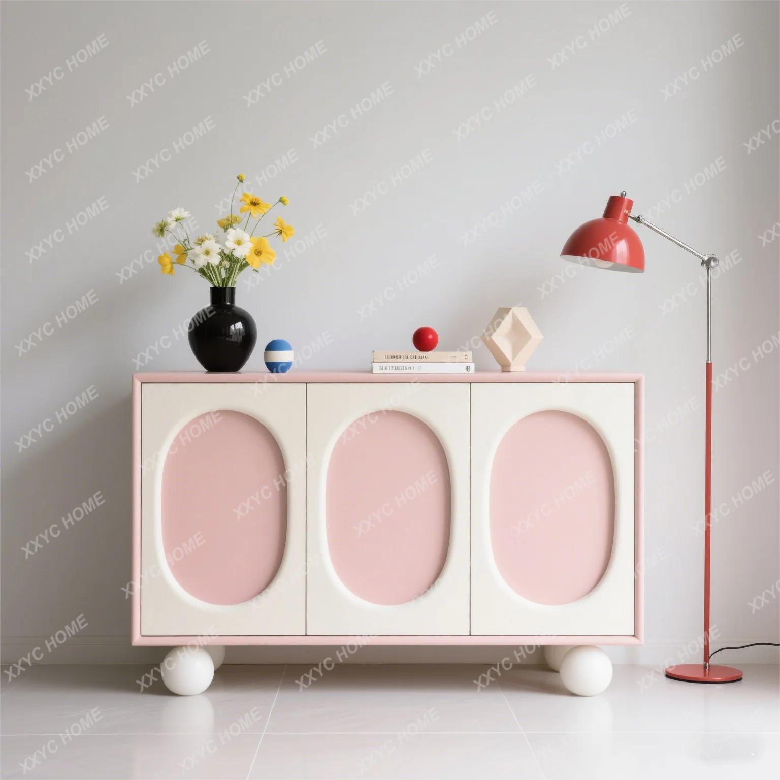L side  cream style wine cabinet, living room storage storage cabinet, integrated entrance against the wall kitchen