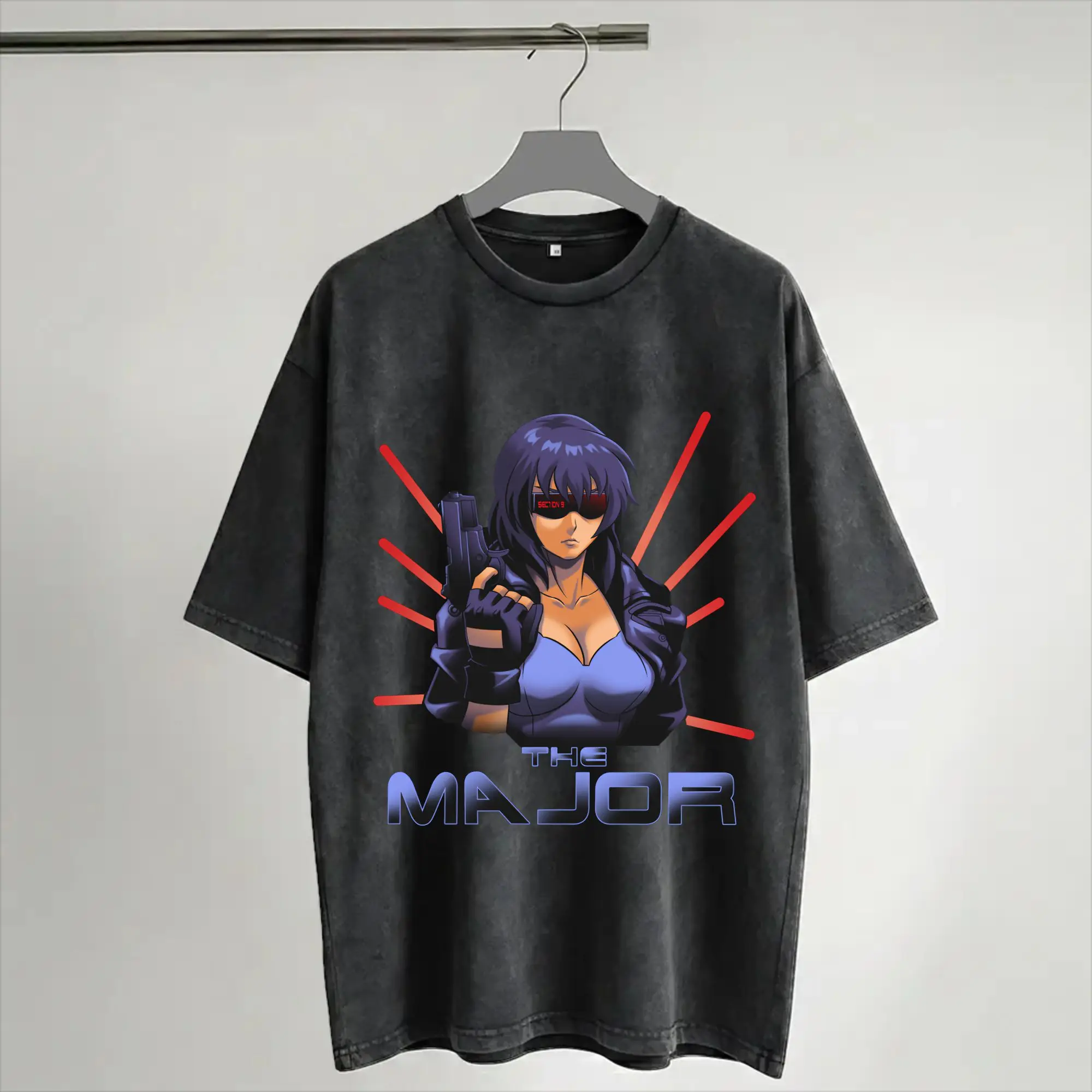 The Major Ghost In The Shell  T Shirts Hip Hop Washed 100% Cotton Street T-Shirts  Vintage for Men Women Streetwear