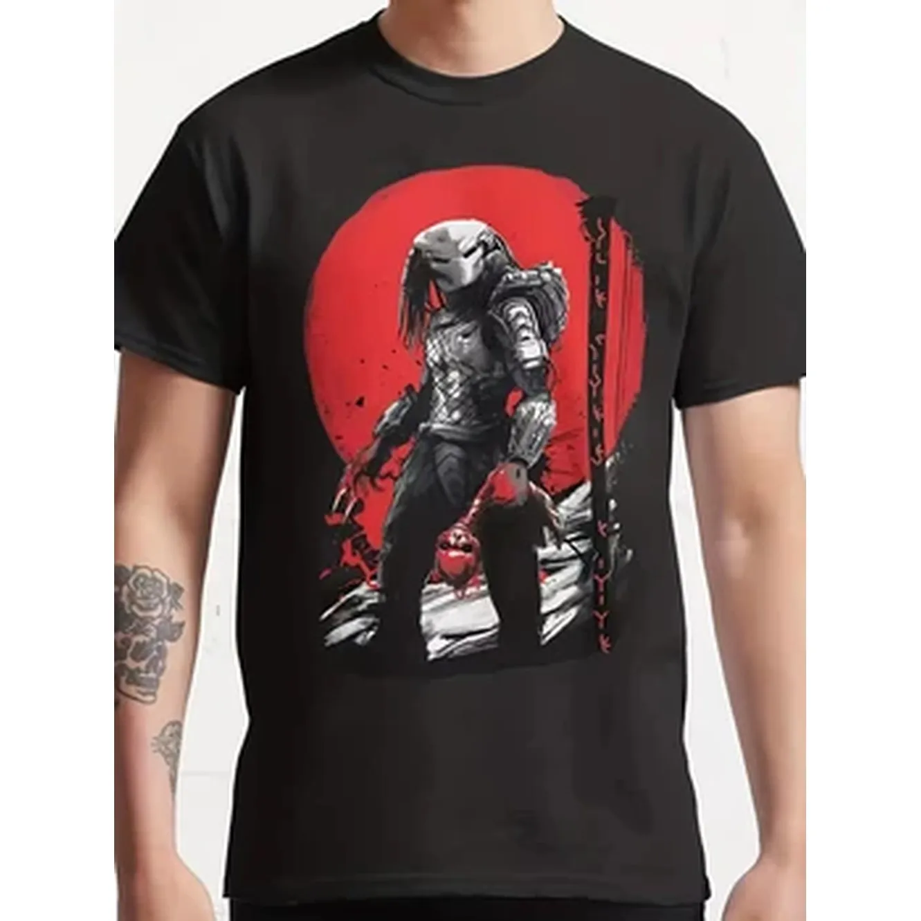 Men's Predator Vs Alien Battle T-Shirt 50% Cotton Iconic Sci-Fi Print Tee Red Alien Vs Predator Hunter Graphic