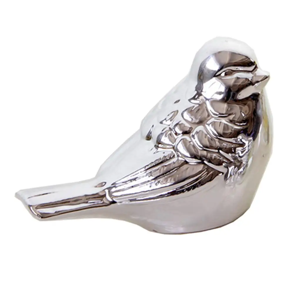 Ceramic Artificial Figurine Bird Design Ornament - Silver/Golden