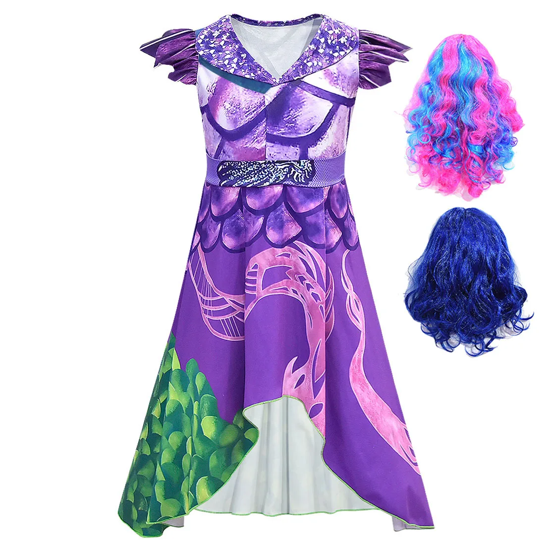 

Descendants 3 Evie Mal Cosplay Costume Girls Dress Wig Suits Children Birthday Party Kids Halloween Carnival Role Play Clothes