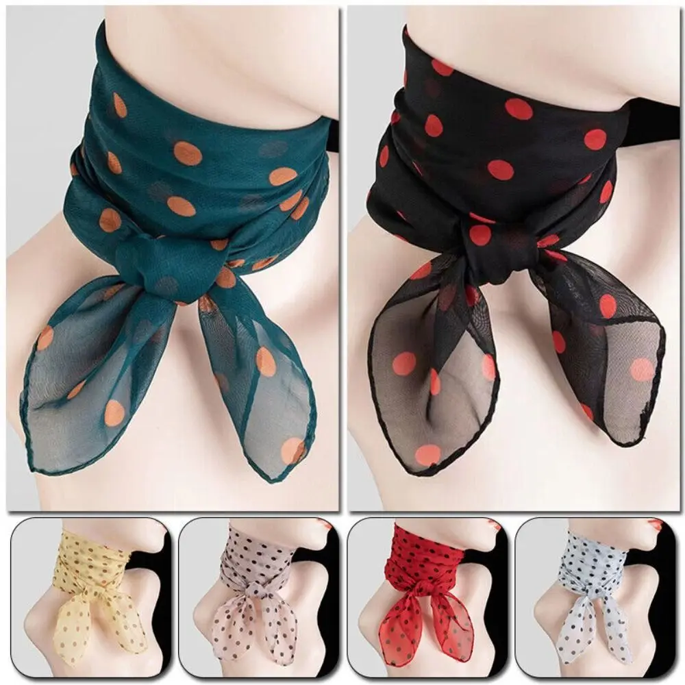 Square Artificial Silk Scarf Summer Thin Polka Dot Print Chiffon Soft Shawl Neck Warp Beach Sunscreen Women Neck Scarves