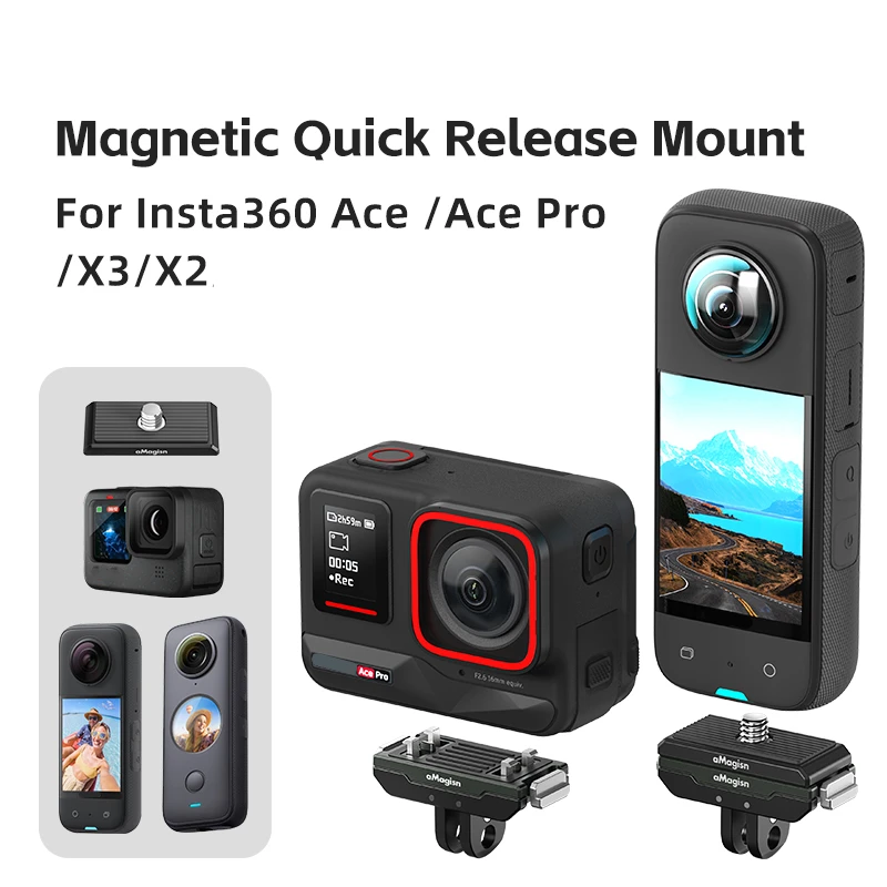 

Magnetic Quick Release Adapter for Insta360 X4/Ace Pro /Ace /X3/X2 Action Camera Tripod Adapter Mount with 1/4" Threaded Top Cap