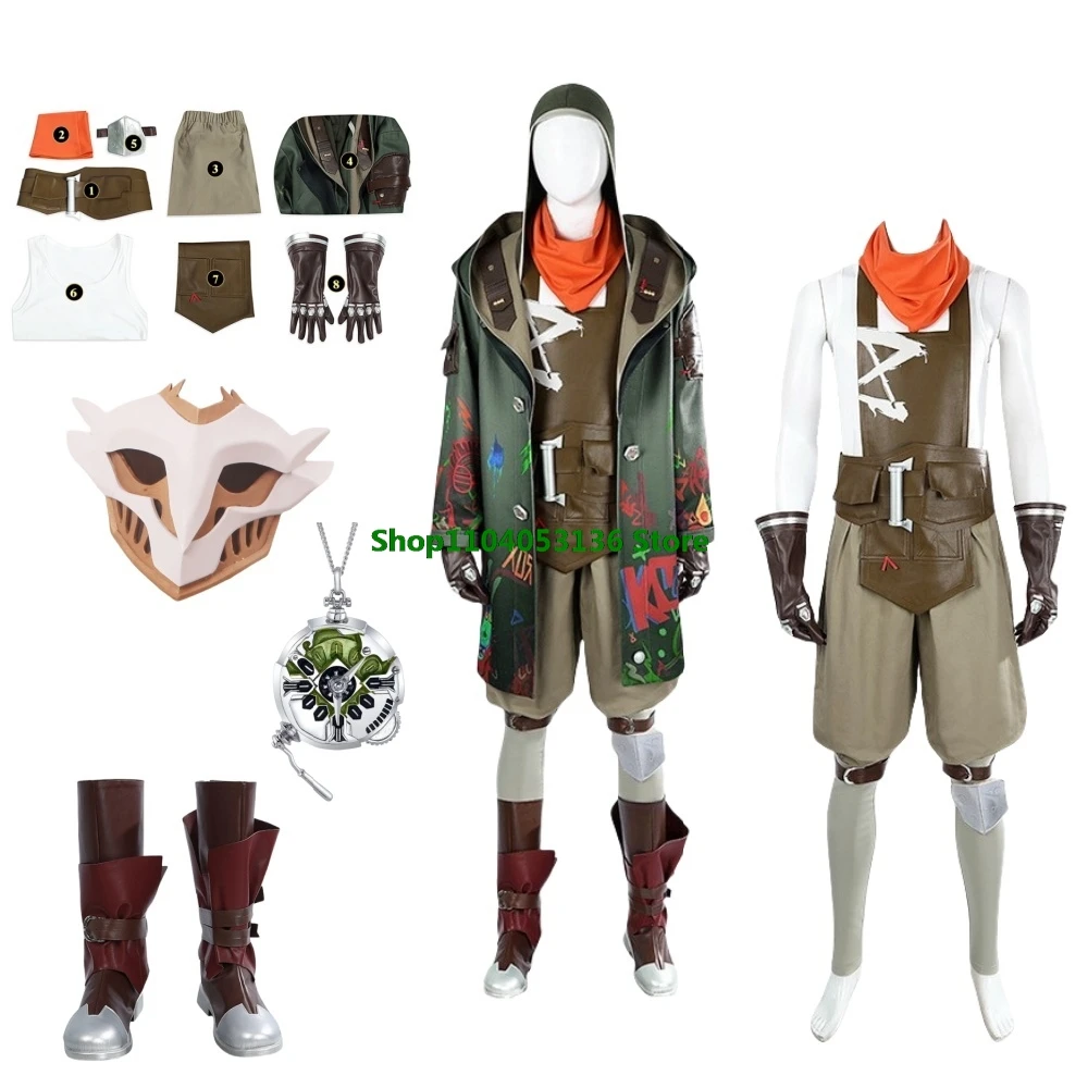 Ekko Spiel League of Legends Arcane Cosplay Kostüm Weiße Perücke Maske Männer Anzug Schuhe Mantel Weihnachten Halloween Roleplay Angepasst