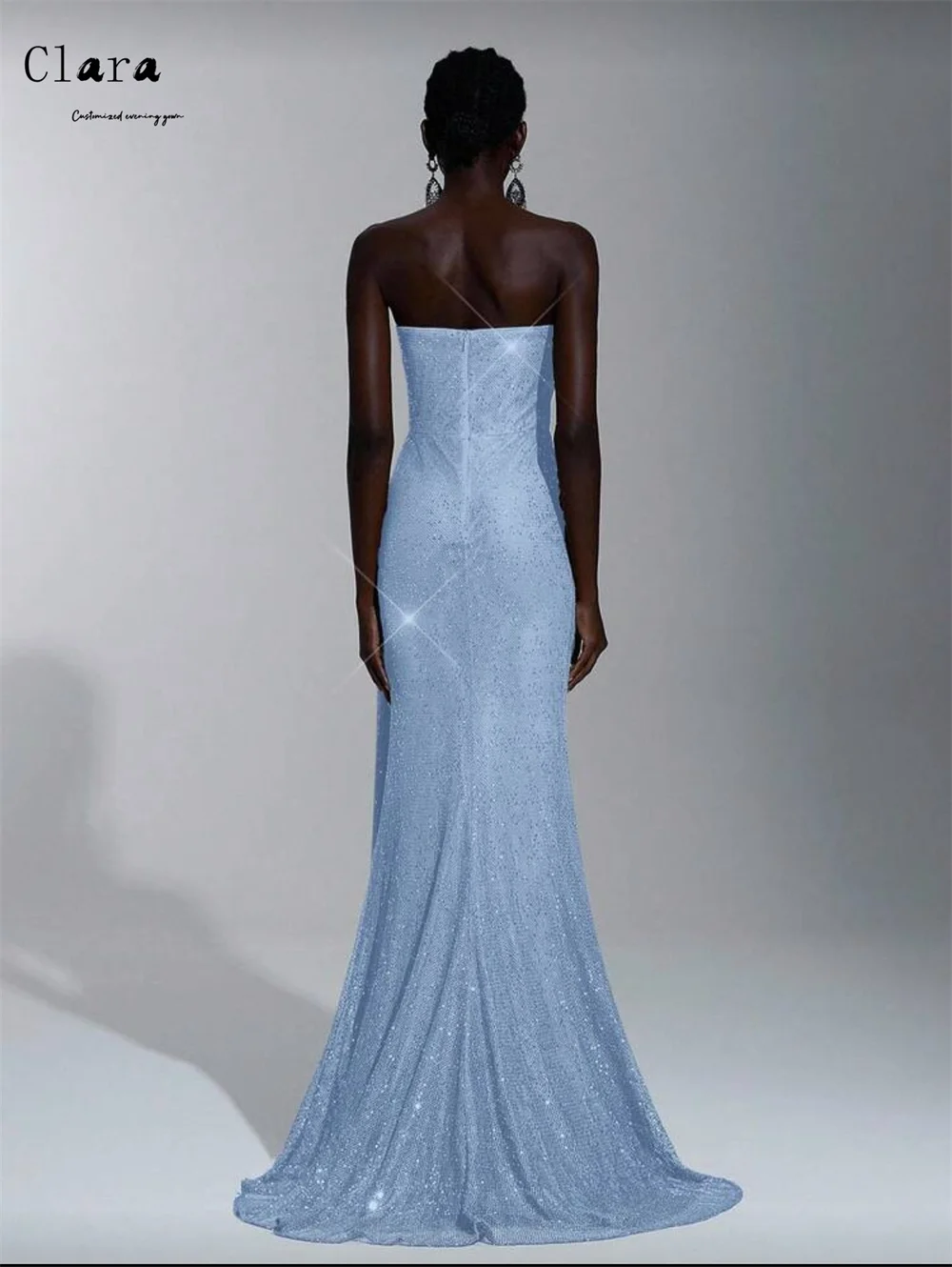Clara personalizado azul brillante cola de pez fuera del hombro vestido personalizado vestidos 2025 mujer vestido de noche de lujo vestidos para ocasiones a medida graduación
