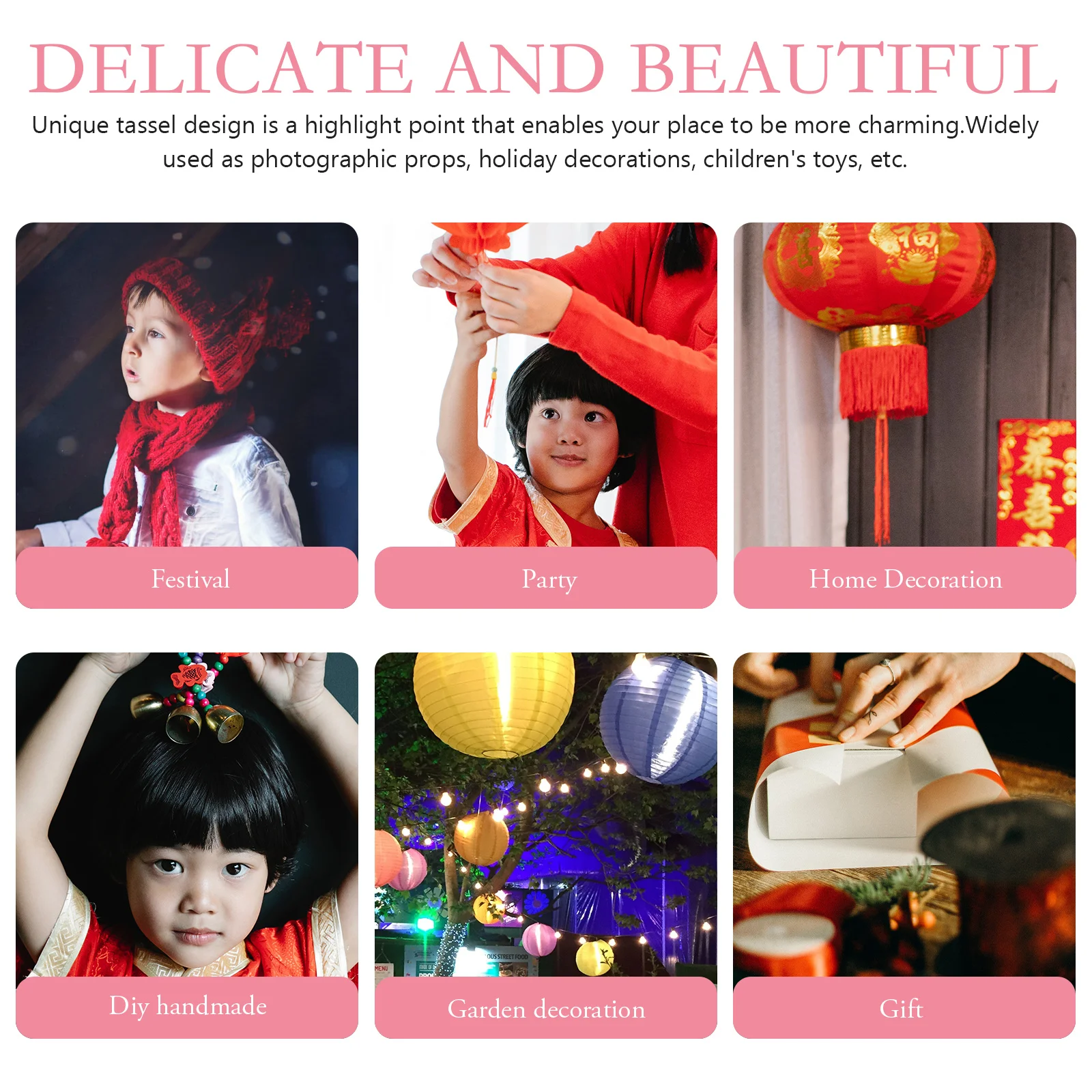 

Handheld Lantern Material Kit DIY Festive Tassel Design Plastic Decoration Party Supplies for New Year Festival Celebration