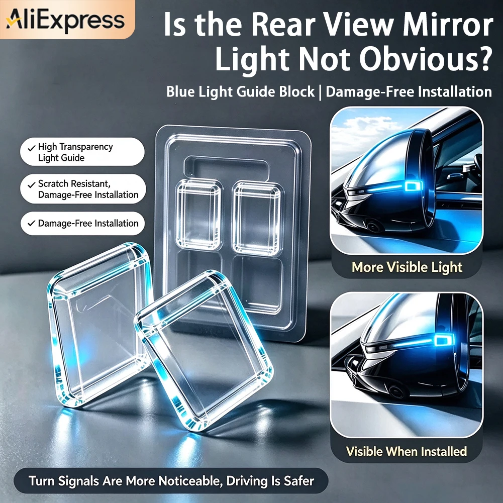 2Pcs Car Rearview Mirror Yellow Blue Dynamic Turn Signal Light Guide Block For Hyundai Tucson Elantra Creta Kona Santa Fe Venue